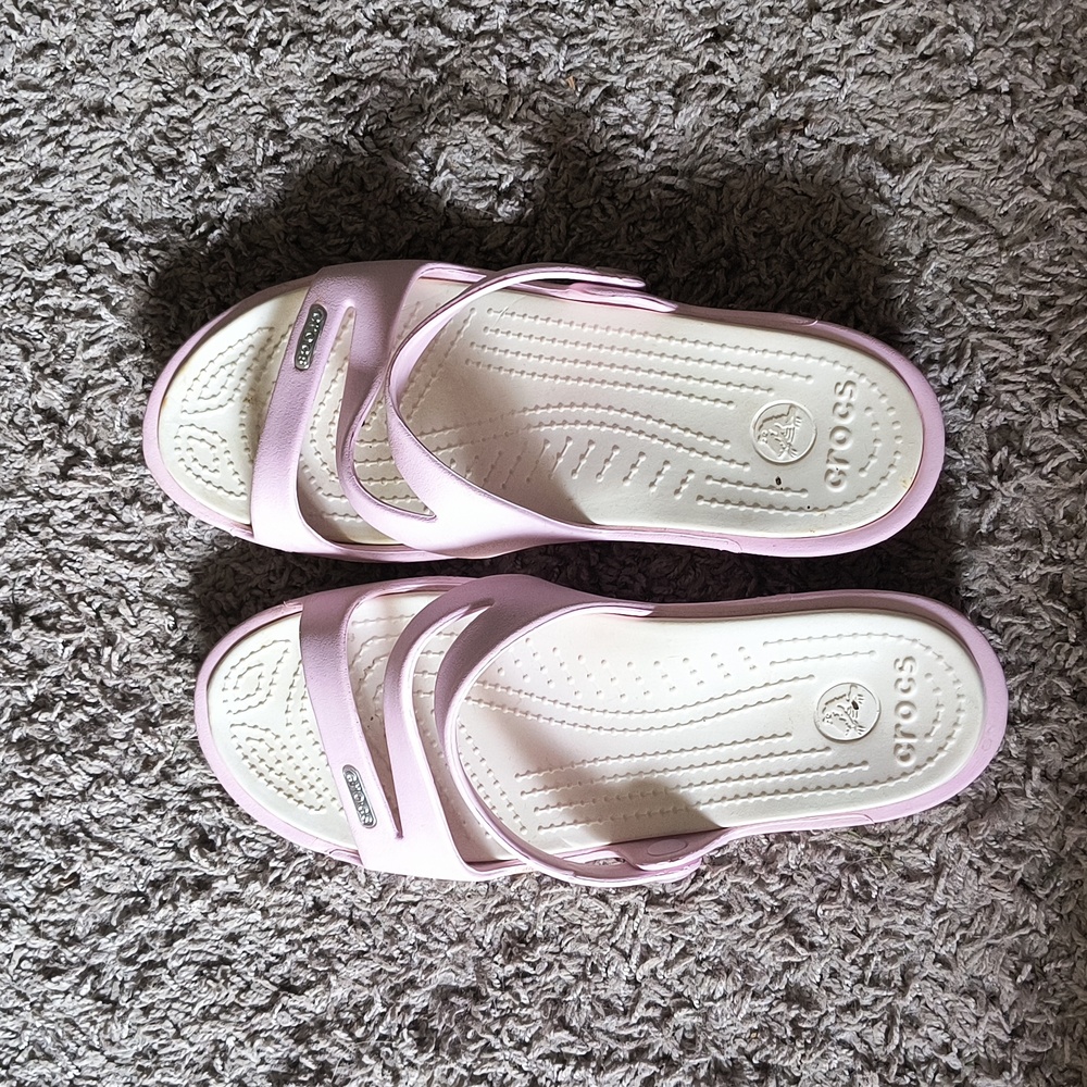 Crocs Cotton Candy Stucco Hilga Slide Womens 7W Pink Sandals